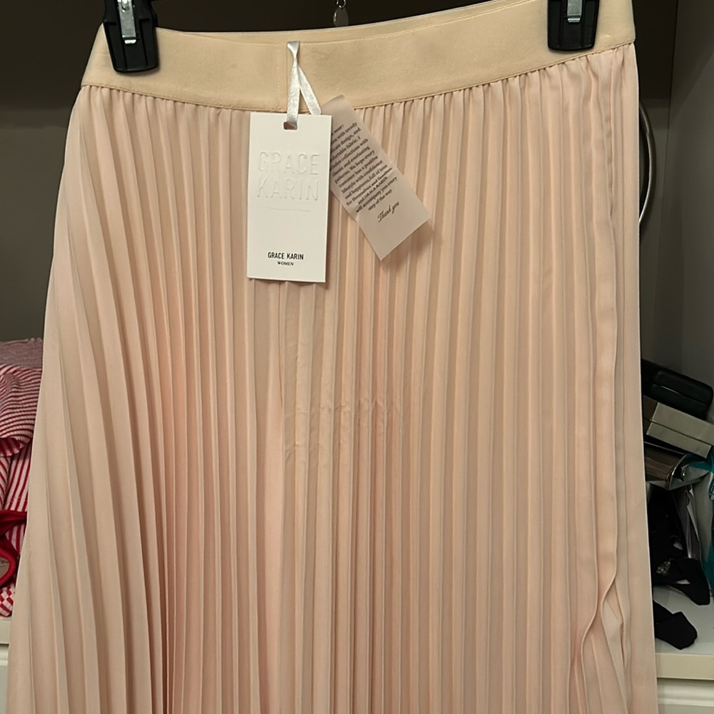 Grace Karin pleated skirt chiffon with liner apricot cream XL NWT